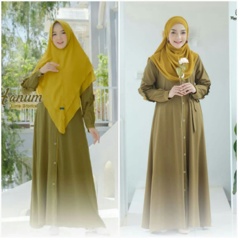 SET GAMIS HANUM ORIGINAL BY MECCADINA FASHION SETELAN KHIMAR PASHMINA DRESS BAJU BUSANA MUSLIM WANIT