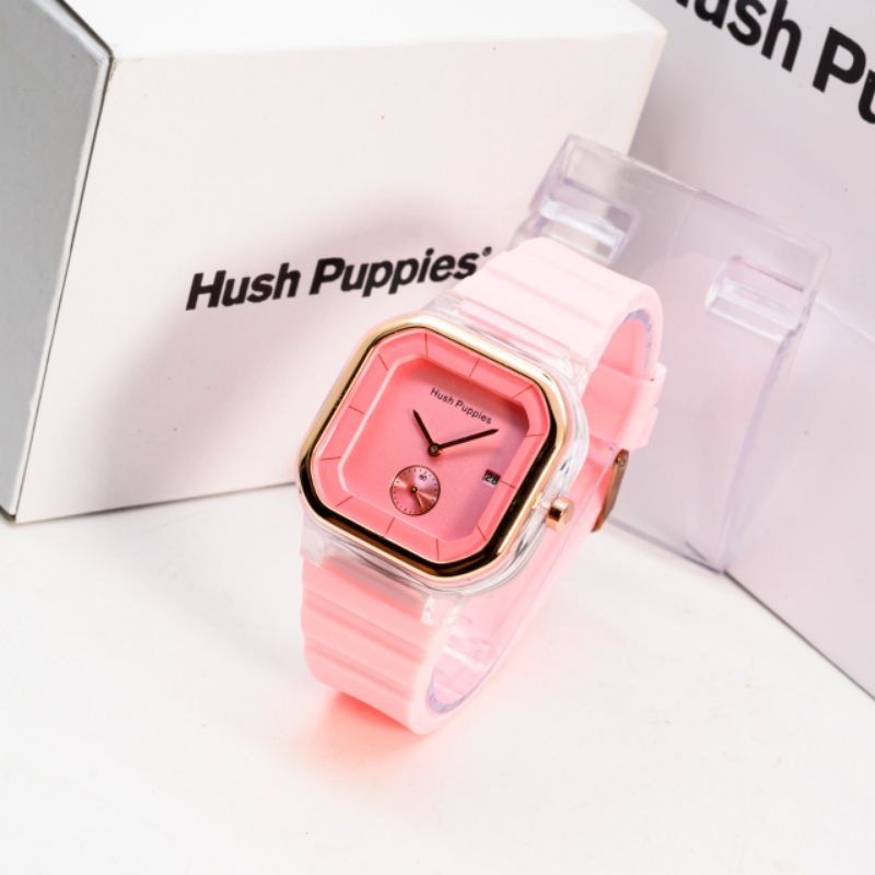 (SS) Jam Tangan Wanita Korea Hush Puppies Kotak Rubber Crono Detik Bawah + Free Box Hushpupies