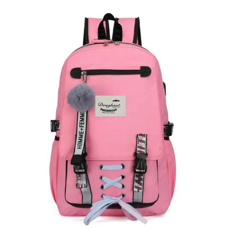 PTS - Ransel Korea Ransel Remaja Tas Korea Perempuan ( TIDAK DENGAN POM POM &amp; GANTUNGAN ) Tas Sekolah