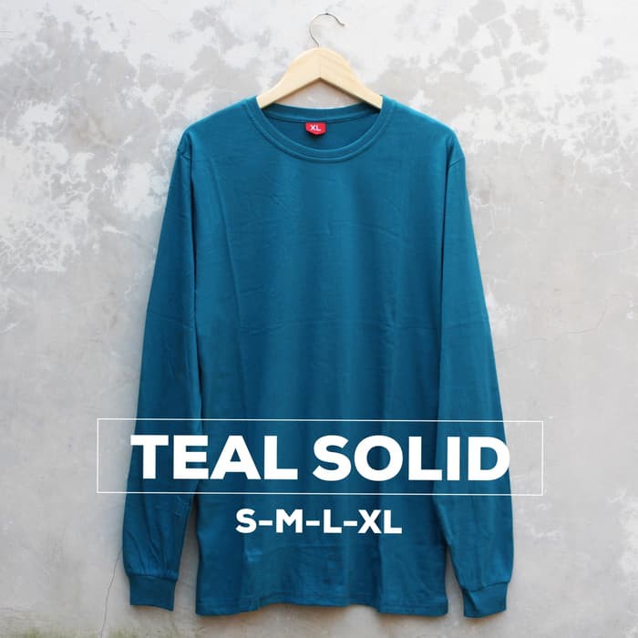 Baju Kaos Polos Lengan Panjang TEAL SOLID Toska Tua Tosca Cewek Cowok