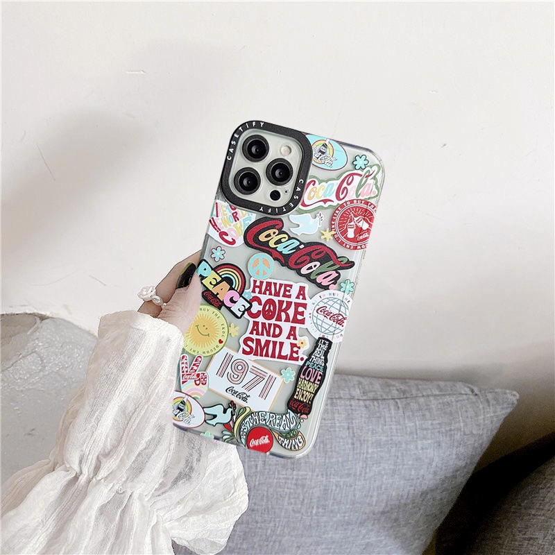 Creative Cocacola Pattern Phone Case Compatible for iPhone 13 11 12 pro max 6 6s plus 7plus 8plus X XR XS Max SE 2020 Soft Tpu Shockproof Camera Lens Protector Full Cover