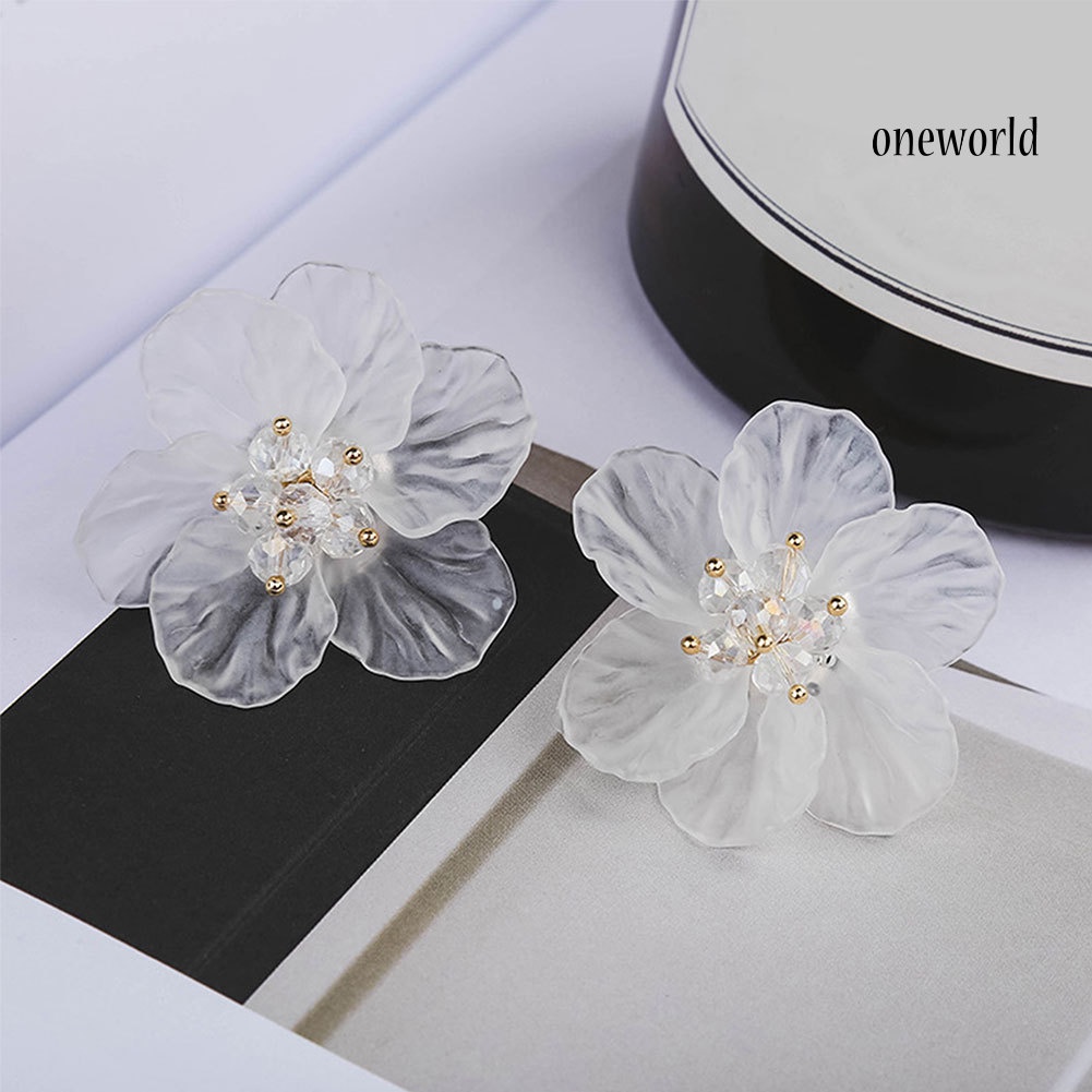 OW@ Girls Women Korean Style Transparent Flower Earrings Party Shopping Ear Studs