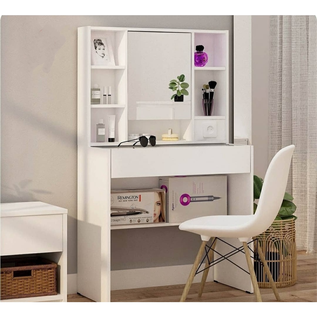 Meja kaca rias dressing table minimalis colokan lampu mg BANDUNG