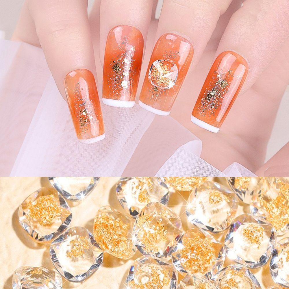 Mxbeauty Dekorasi Nail Art Transparan Titik Bawah DIY Bahan Nail Beauty Stereo Foil Emas Nail Salon Hiasan Kuku