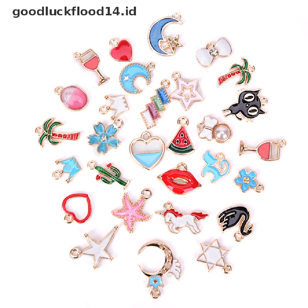 [OOID] 30PCS/Set Enamel Animal Moon Star Fruit Charms Pendant DIY Craft Jewelry Making ID