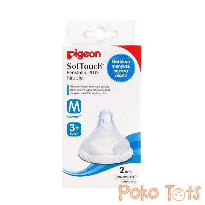 Pigeon SofTouch Peristaltic Plus Nipple M 3+ Bulan Box Isi 2 Pcs Dot 3m+ WHS