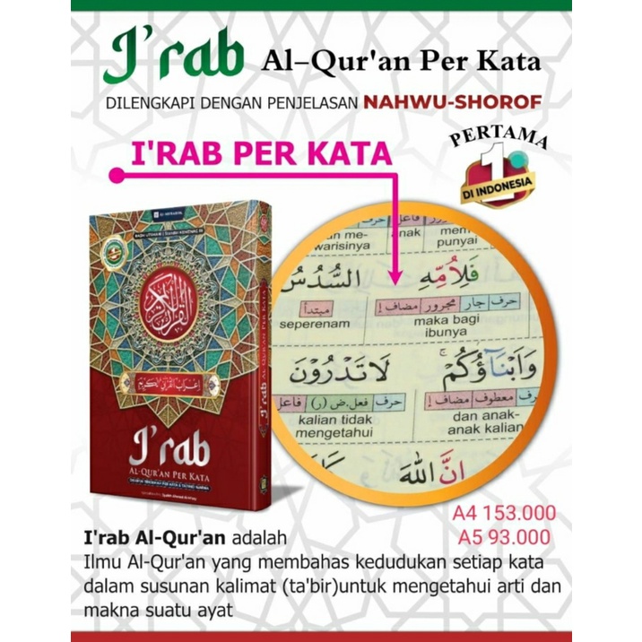 Alquran Irab Perkata Terjemah Tajwid A5 Alquran I'rab Nahwu Shorof