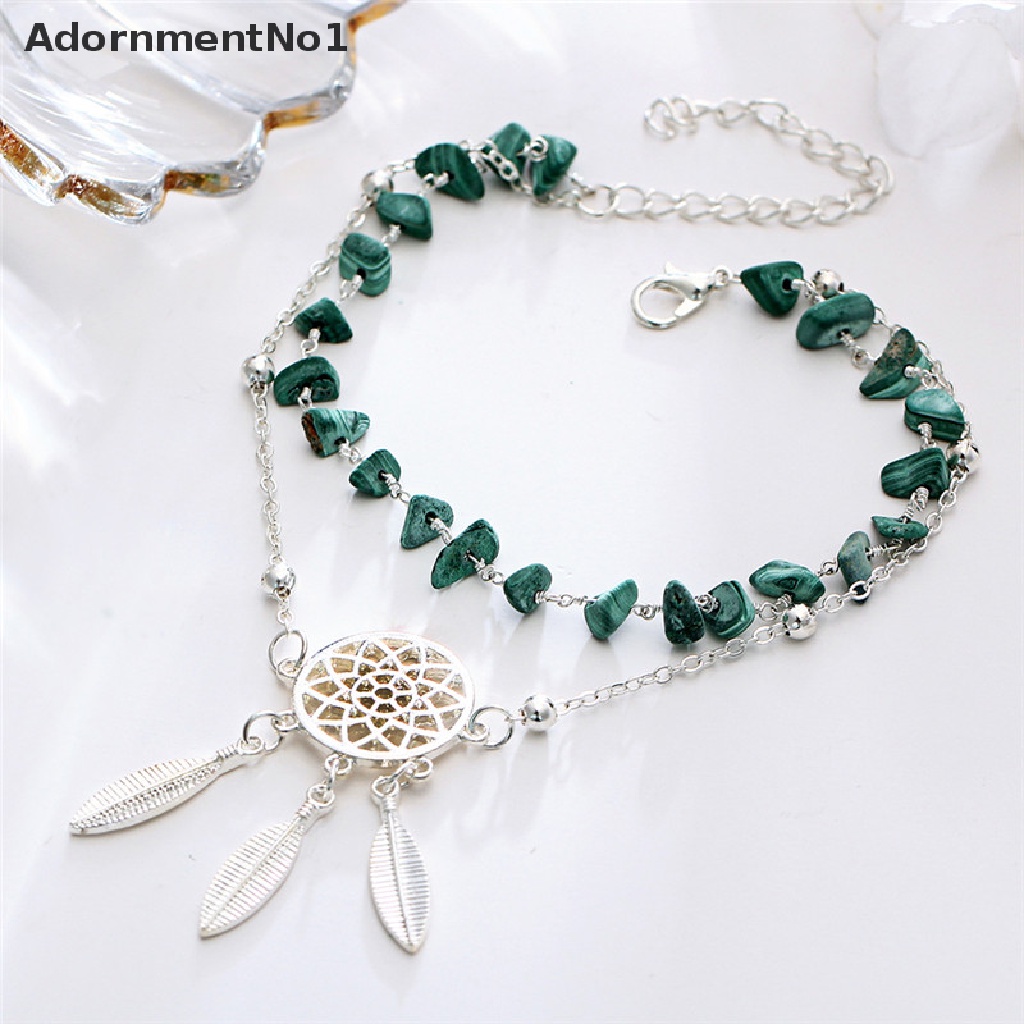 (AdornmentNo1) Gelang Kaki Rantai Multisusun Hias Manik + Dreamcatcher Gaya Boho