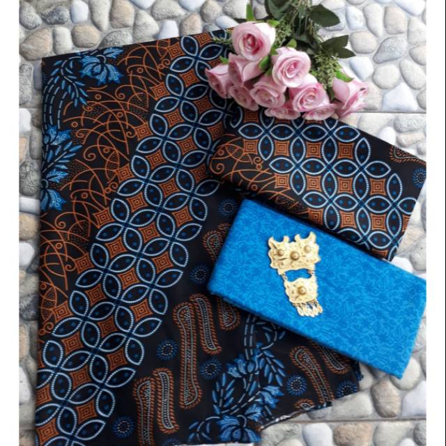Kain batik jarik  printing motif seno biru