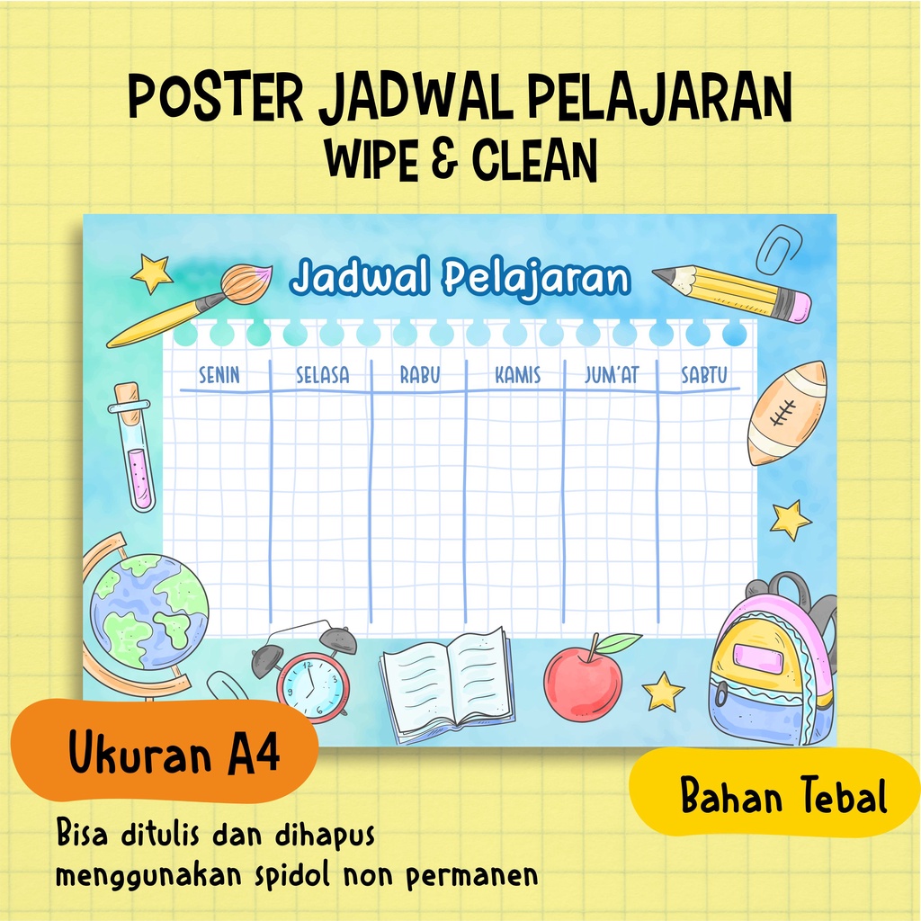 

Poster Jadwal Pelajaran Sekolah School Timetable Berkualitas Desain Menarik Wipe Clean