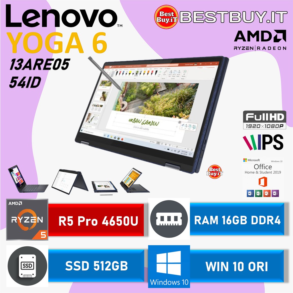 Lenovo Yoga 6 13ARE05 Ryzen 5 PRO 4650U 16GB 512SSD Win10 OHS