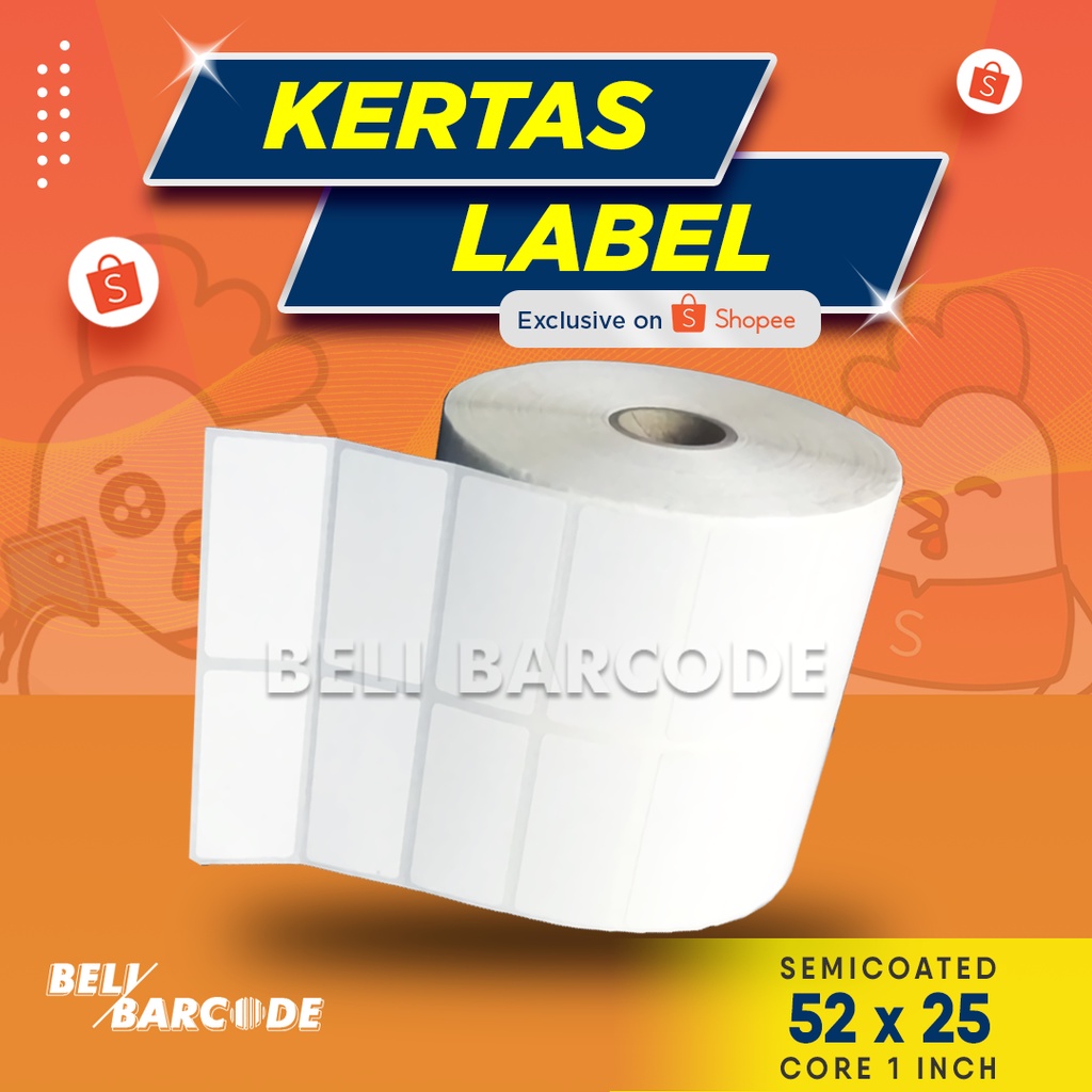 Kertas Label Barcode Semicoated 52x25mm 2 Line Core 1 Inch