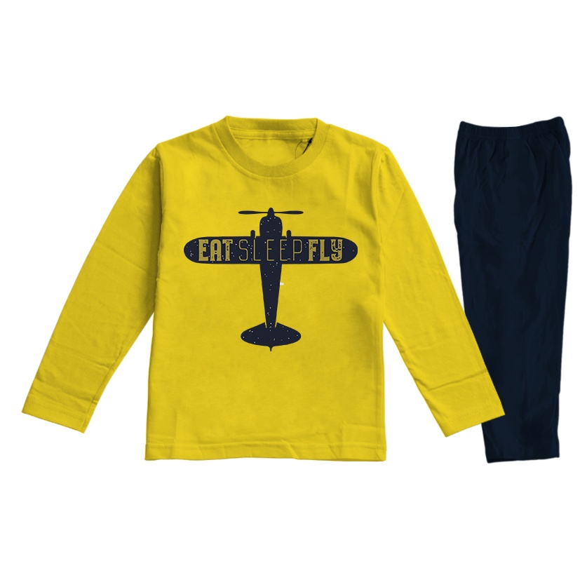 Baju Tidur Piyama Anak Eat Sleep Fly Usia 2 - 8 Tahun Combed 30s Lembut