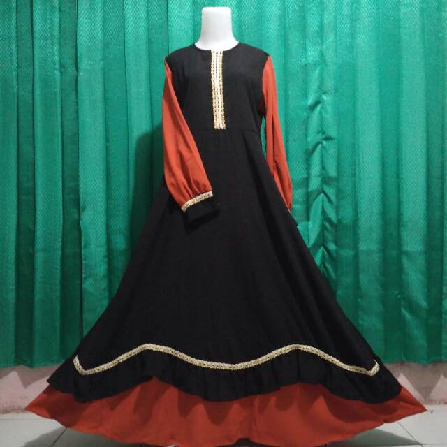 GAMIS WOLFIS UMPAK COMBI, LIST RENDA GOLD/gamis polos