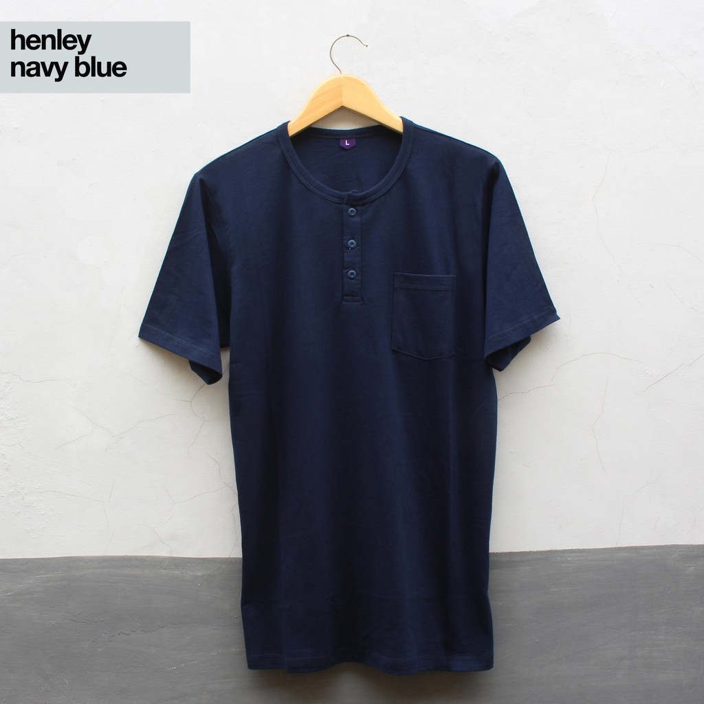  KAOS POLOS HENLEY WARNA NAVY BLUE BAHAN SOFT COTON TERBAIK 