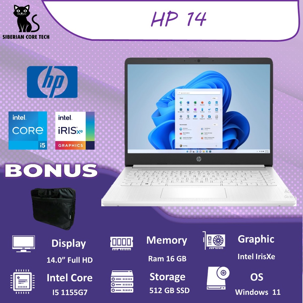 LAPTOP HP 14 I5 1135G7 16GB 512SSD W11 14.0 SILVER