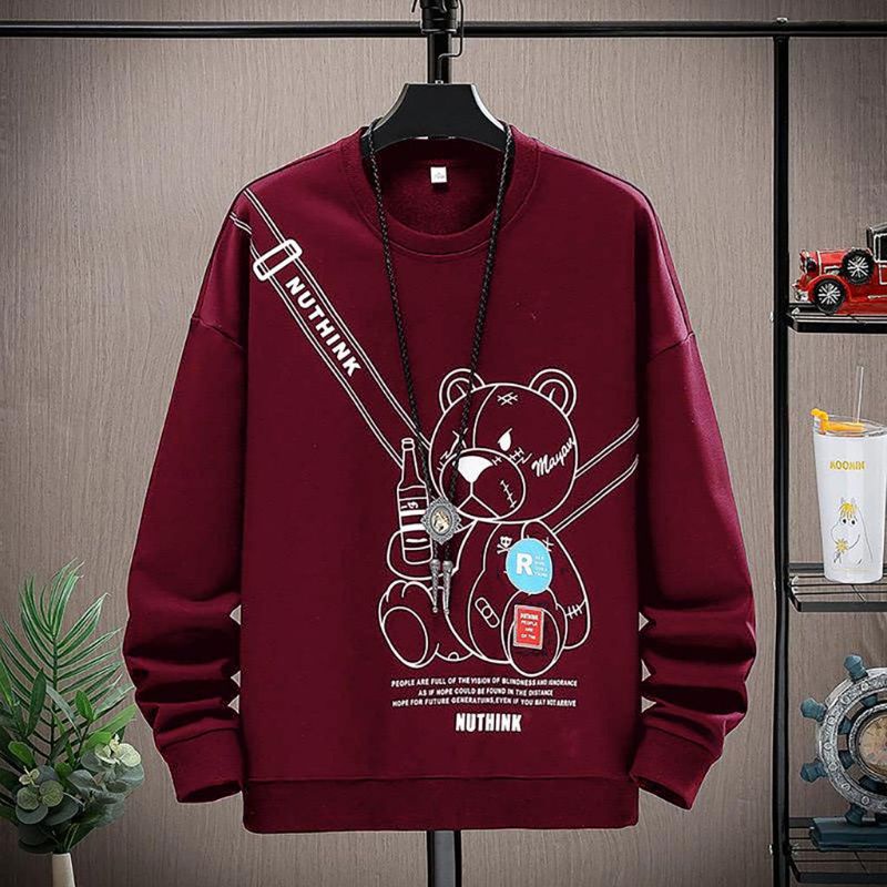 Sweater crewneck pria wanita kekinian BEAR NUTHINK kualitas distro