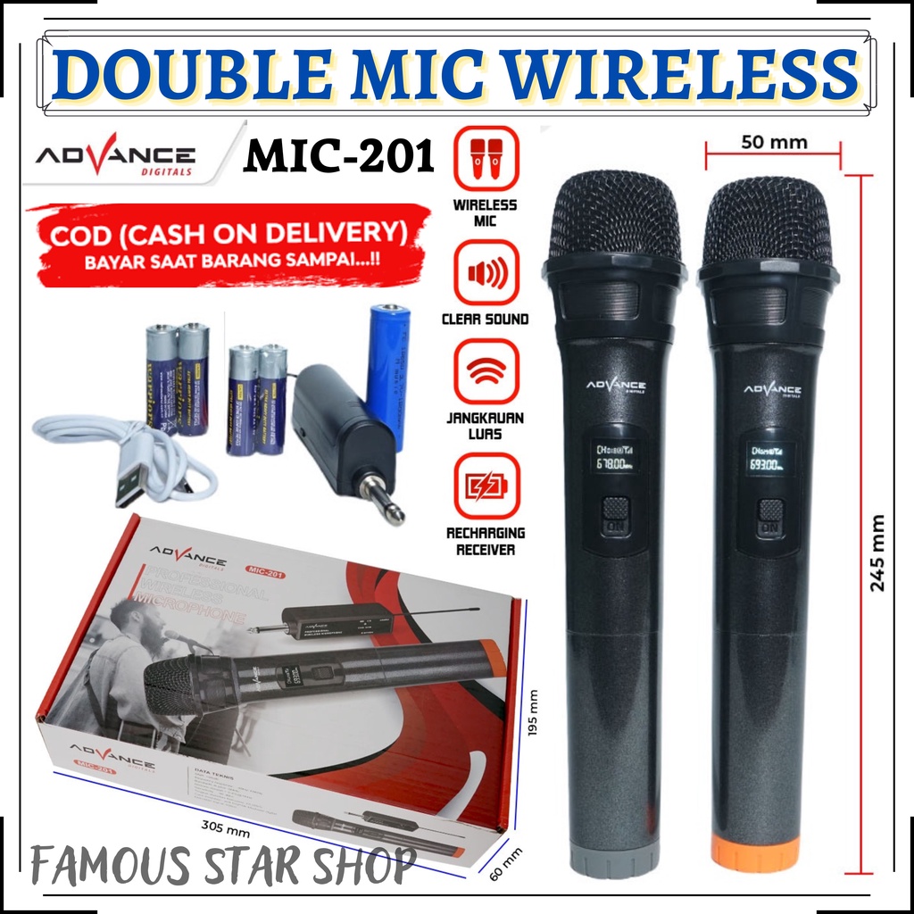 Advance mic-201 mic double wireless Microphone wireless microphone profesional | FMS