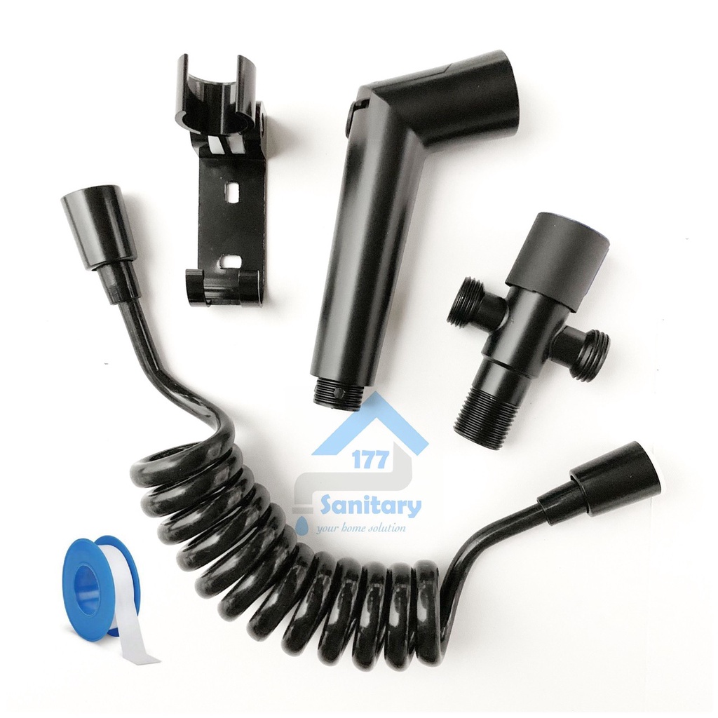 Paket Jet Shower bidet HITAM tebal JS92 &amp; stop Kran Tee black 52BL- semprotan sower cebok Kloset closet washer toilet bundling set