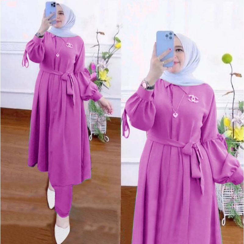 Setelan Tunik Wanita/Setelan Polos Wanita/Long Tunik  Baju Setelan Wanita