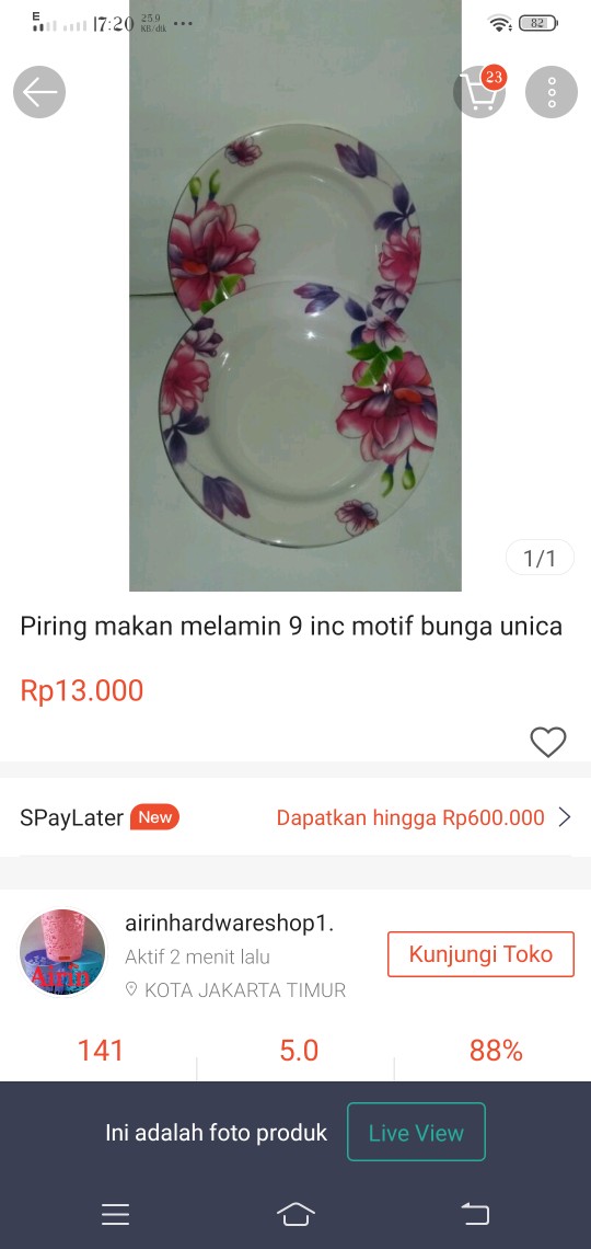 Piring Melamin 9 Inc Motif Bunga | Piring Makan Melamin Food Grade Sni