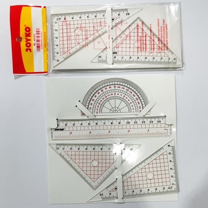 

Penggaris segitiga , busur 1 set isi 4 buah JOYKO