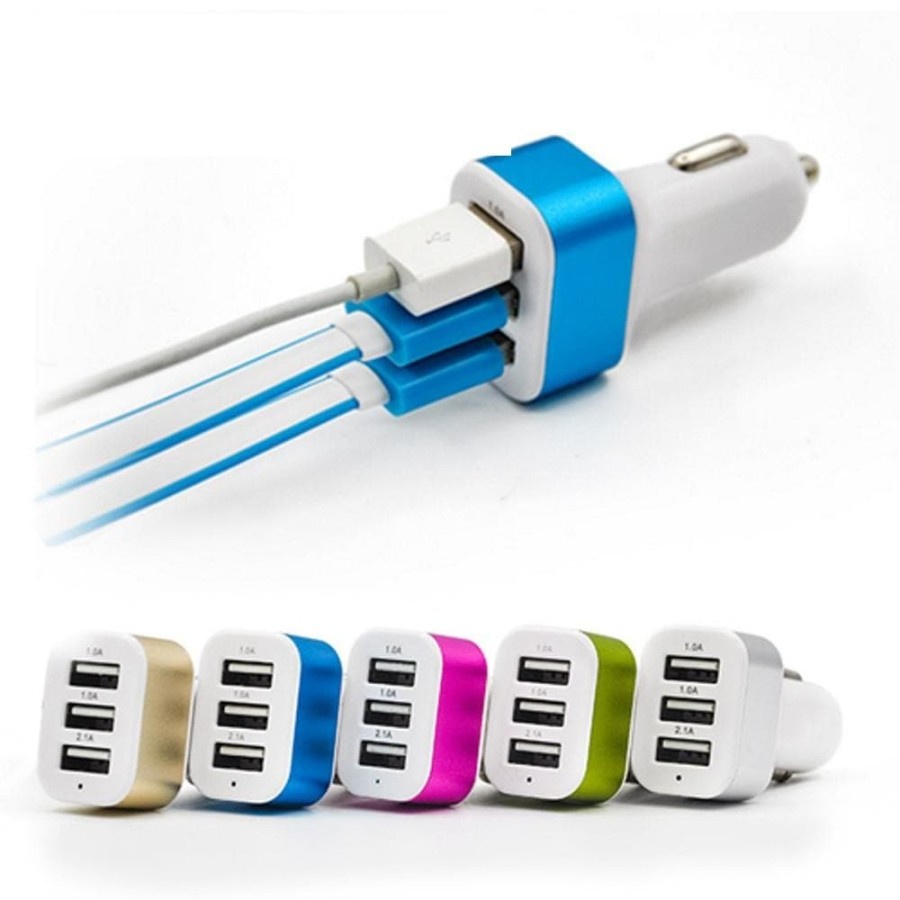 ADAPTOR CAR MOBIL CHARGER COLOKAN PORT 3 IN 1/ BATOK CAS USB HP