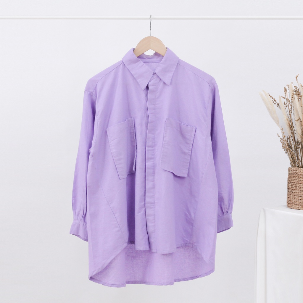 Kemeja Wanita Kantong Dua Rami Genevra-Lilac