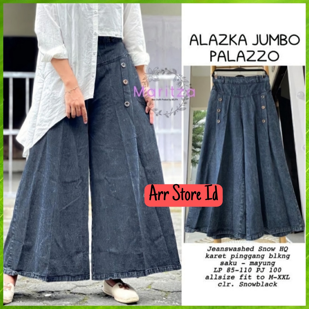 Alaska Celana Kulot Jeans Panjang Jins Jens Wanita Jumbo Hight Waist Payung Palazzo Kekinian Pinggang Karet Lp 85-110 P 100 Allsize