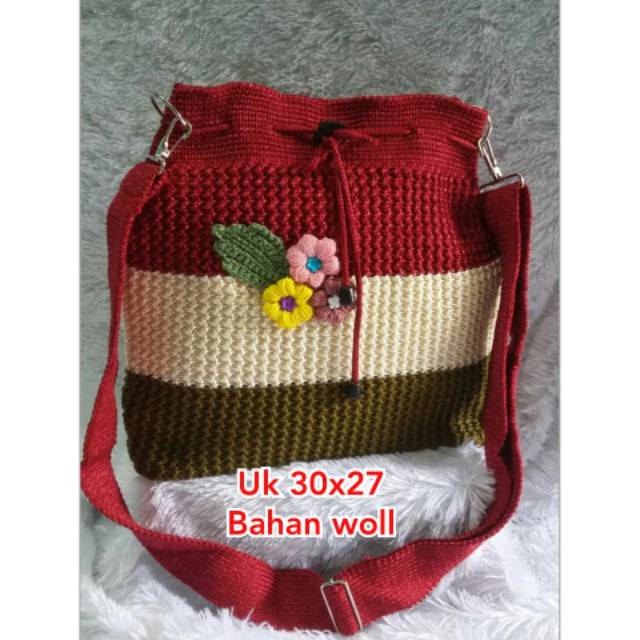 (COD/bisa bayar di tempat)Tas rajut serut  uk 30*27/tas rajut murah/grosir tas rajut murah jogja