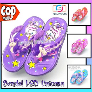 Sandal LED Anak Perempuan, Sandal Lampu Anak Cewek, Sendal Nyala Unicorn Terbaru Murah Usia 2-7 thn