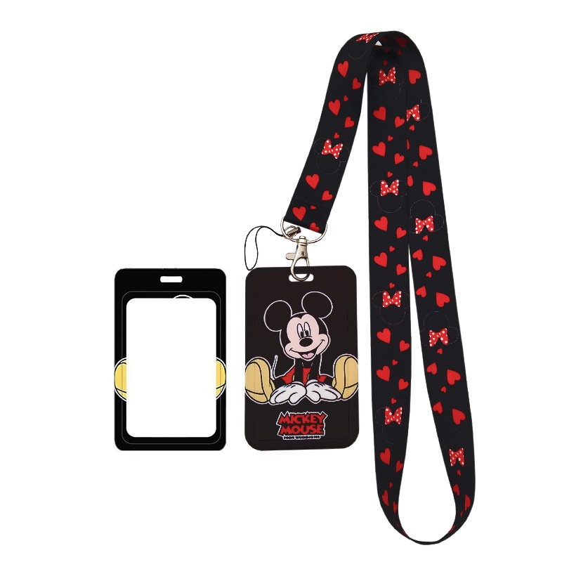 Tali Lanyard Motif Kartun Mickey / Minnie Mouse Holder Kartu Id / Kunci / Handphone Untuk Anak