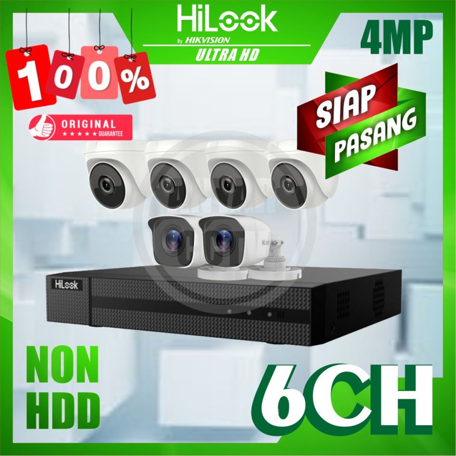 Paket CCTV HiLook by Hikvision 2MP 6 Kamera Tanpa HDD Siap Pasang