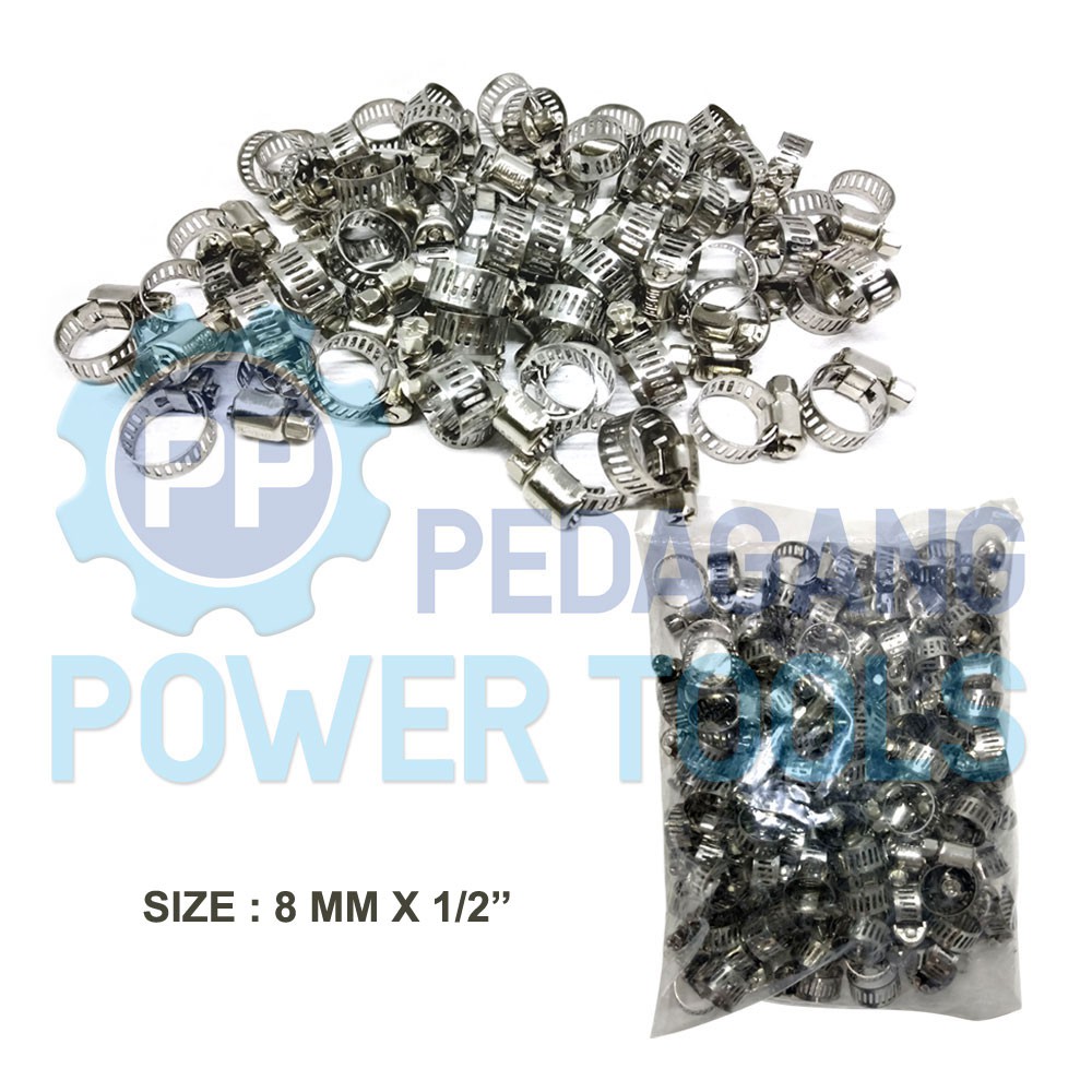 KLEM SELANG BISON 1/2&quot; INCH STAINLESS STEEL HOSE CLIPS - ISI 100 PCS