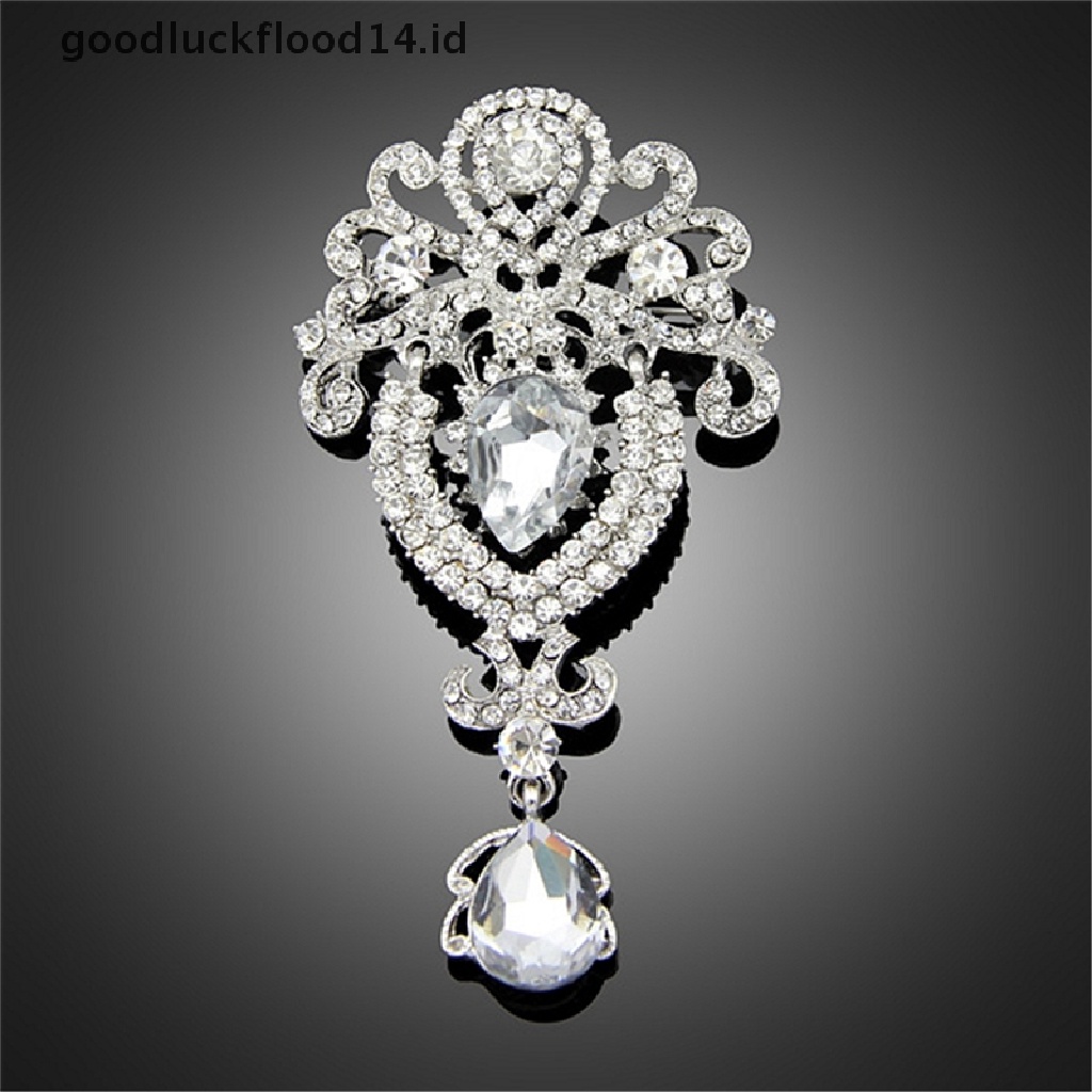 [OOID] Silver Large Flower Bridal Brooch Rhinestone Crystal Diamante Wedding Broach Pin ID