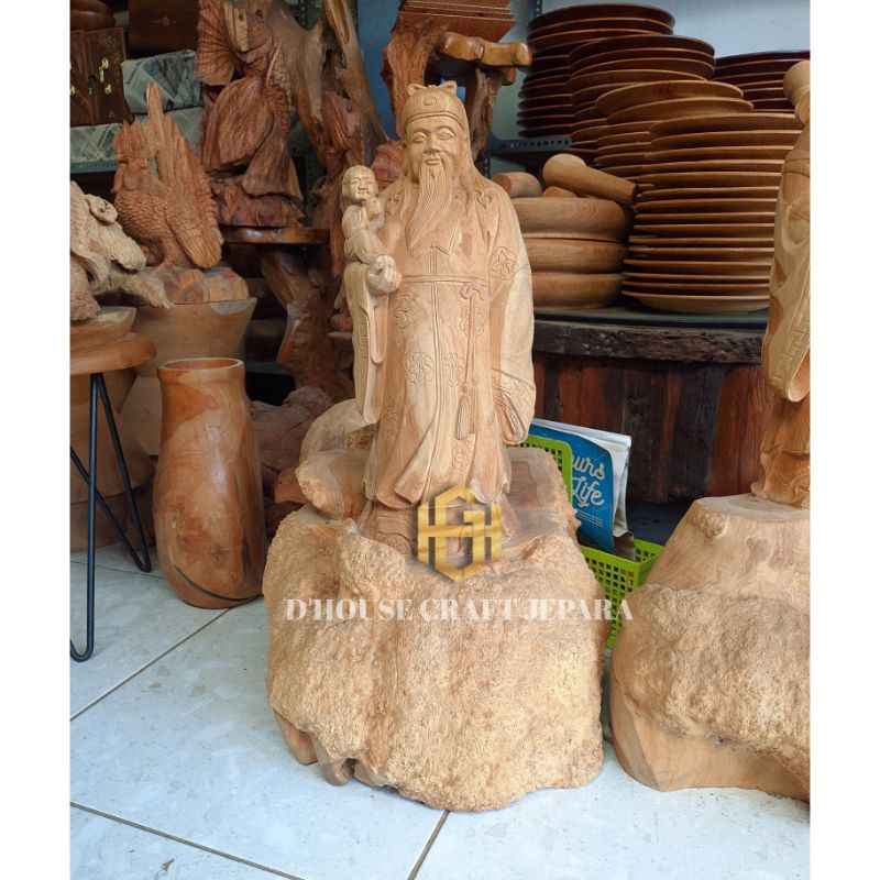 Patung Relief Biksu Budha Akar Kayu Jati Vol 1 (Tinggi 80cm)