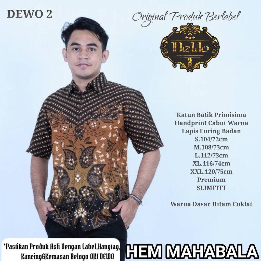 MAHABALA Kemeja Batik Pria Lengan Pendek Katun Halus FULL FURING Dewo