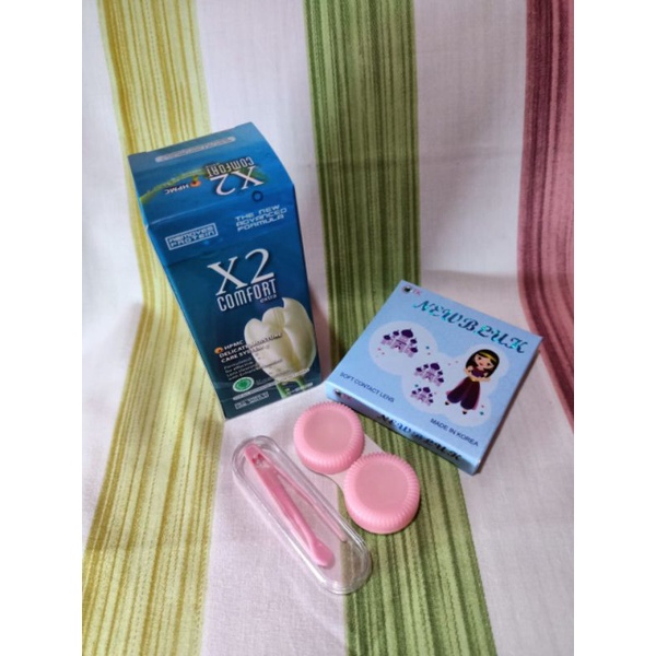 COD Paket Softlens CTK Newbluk Normal Dia 15mm + Air Softlens X2 60ml + Pinset + Lenscase