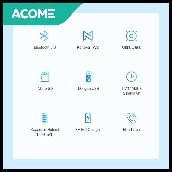 Mi7N Acome A1 Sense Speaker Bluetooth 5.0 Portable Ultra Bass Tws - Free Bundling 2 Fh26