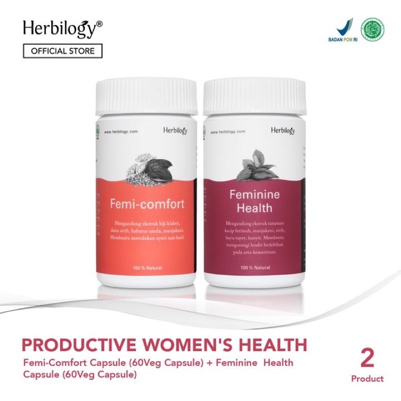 PAKET HERBILOGY PRODUCTIVE WOMEN (FEMI COMFORT dan FEMININE HEALTH) CAPSULE