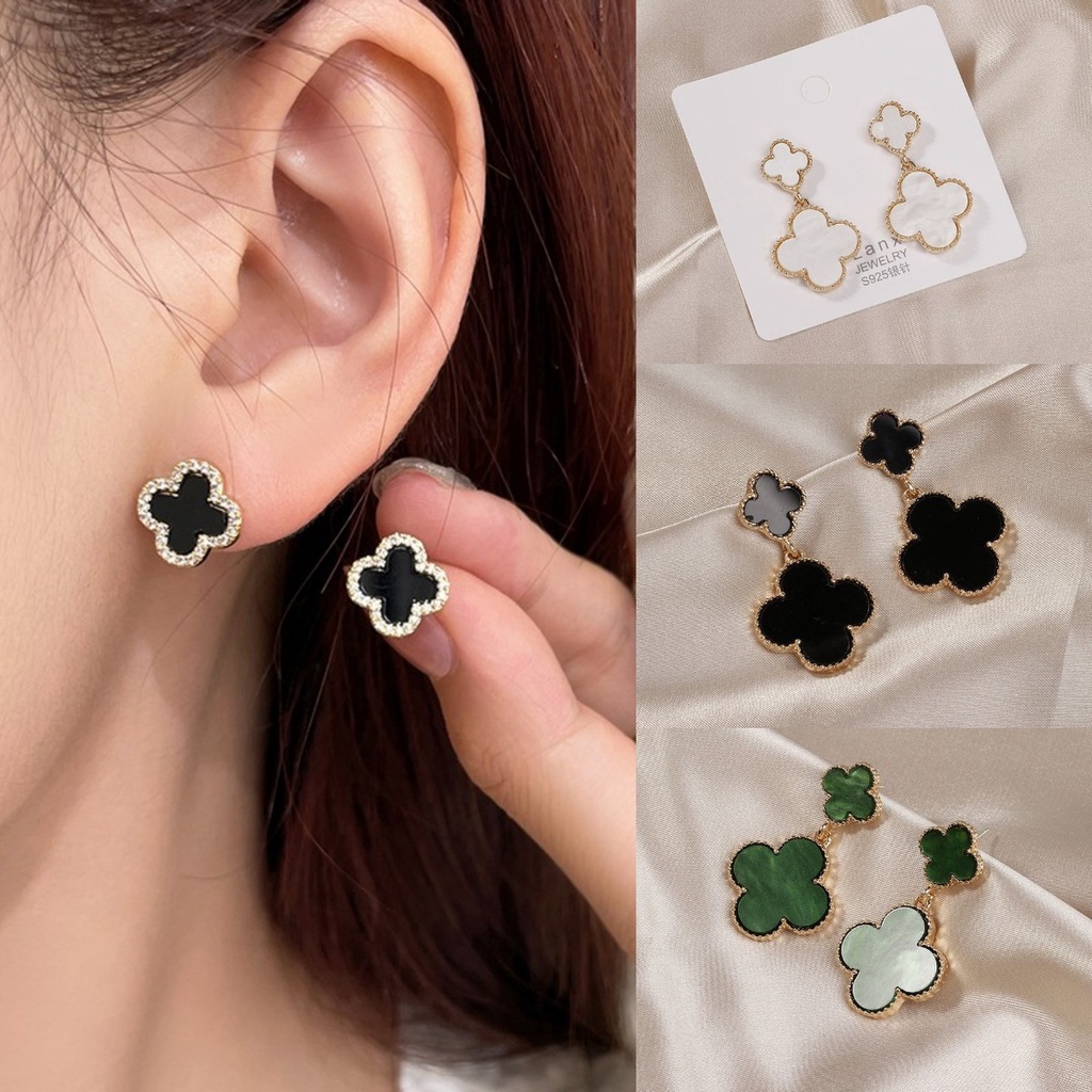 Anting Bentuk Daun Clover Gaya Korea Klasik Elegan Untuk Wanita