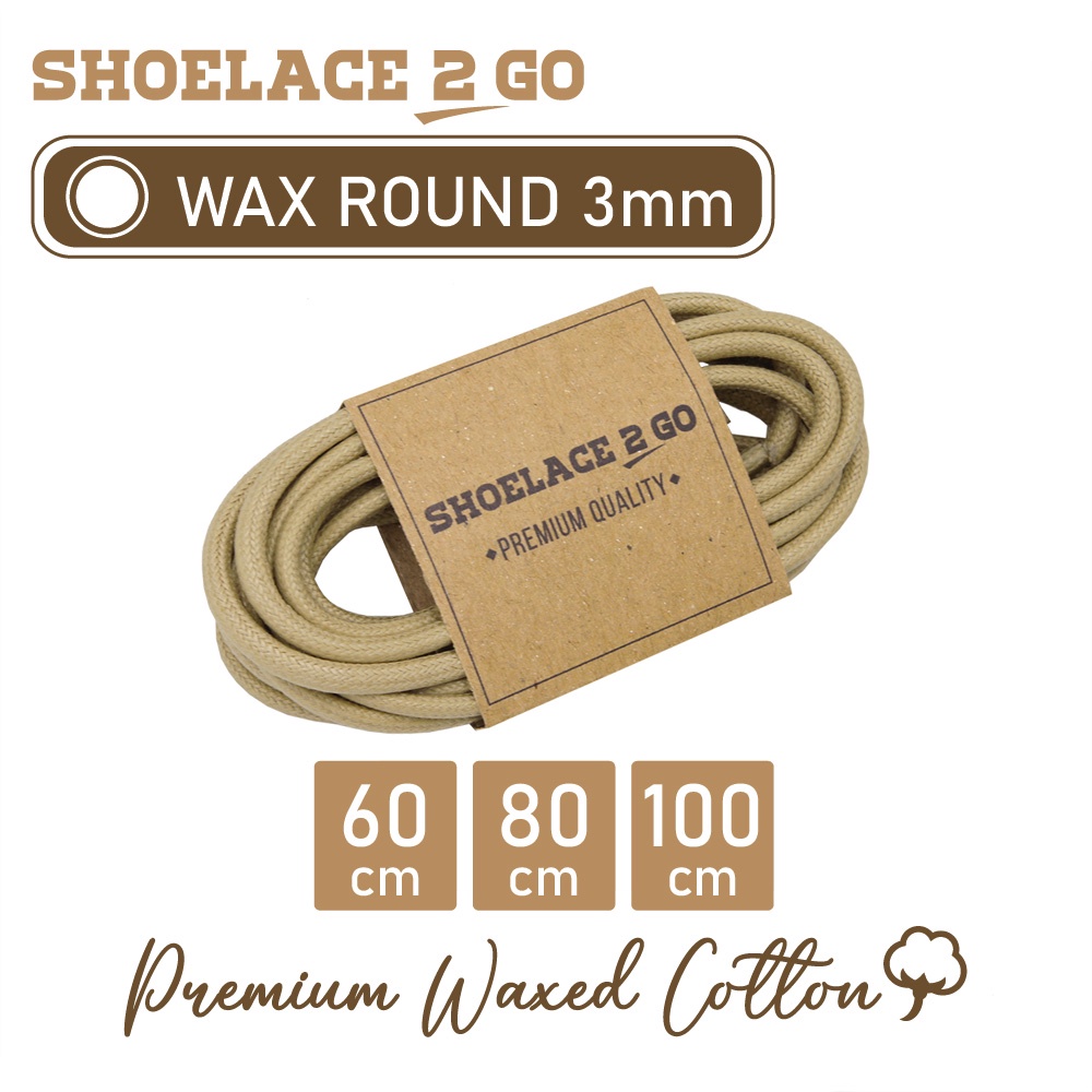 SHOELACE 2 GO PREMIUM TALI SEPATU LILIN WAX ROUND - WR3 - D3B - LIGHT BEIGE - 3MM