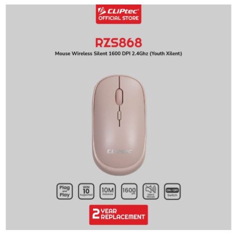 Mouse wireless cliptec usb 2.4ghz optical 1600dpi on off silent rzs868 youth xilent