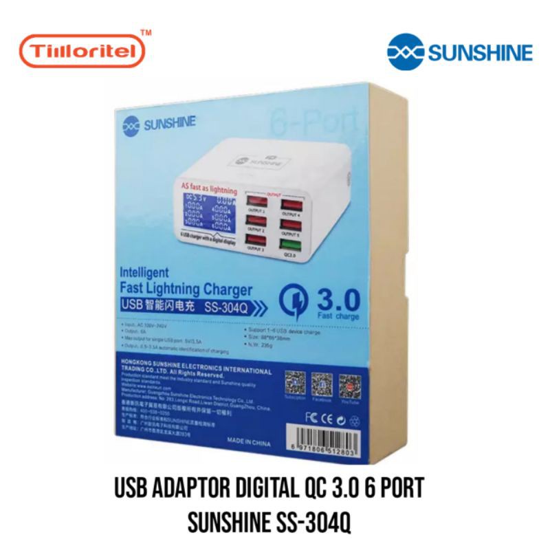 ADAPTOR CHARGER SUNSHINE SS-304Q 6 PORT USB (DIGITAL)