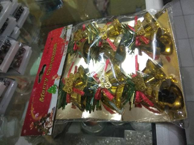 SATU SET HIASAN POHON NATAL BENTUK LONCENG SEPASANG MERRY CHRISTMAS ISI 6 PCS - DEKORASI RUMAH MURAH