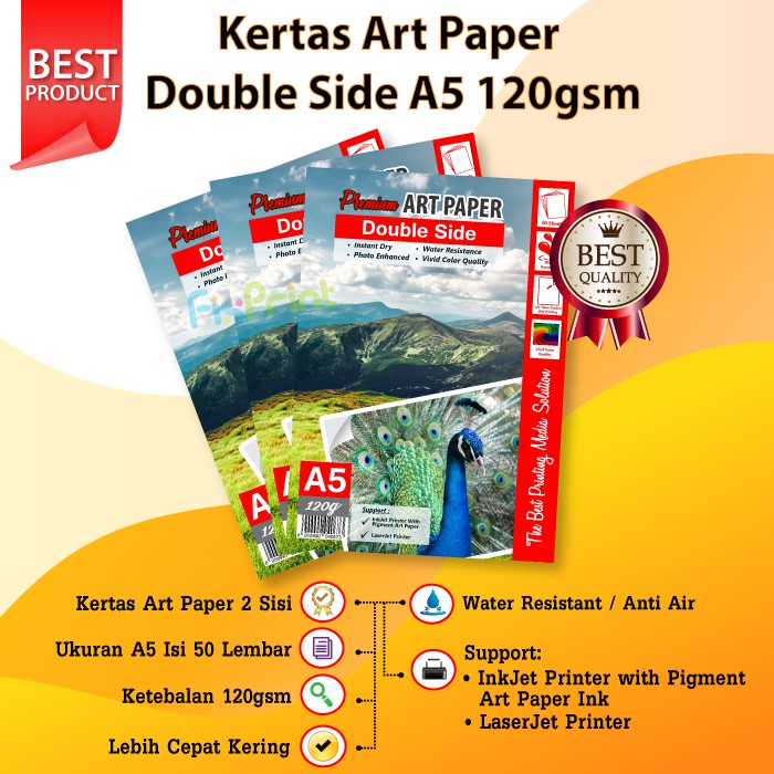 Kertas Art Paper Double Side A5 120gsm 50 Lembar, Kertas Ukuran A5