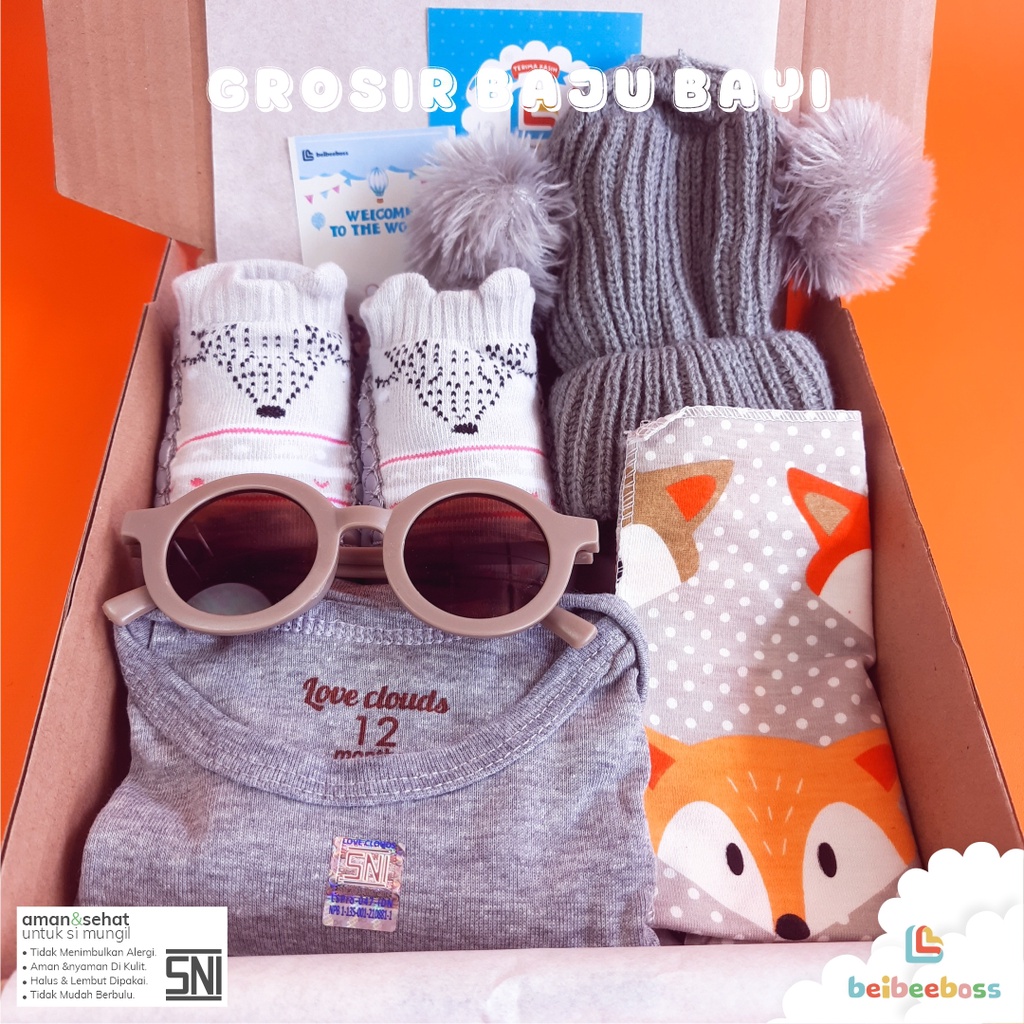 HAMPERS KADO BAYI LAKI LAKI DAN PEREMPUAN BABY GIFT-paket rain abu