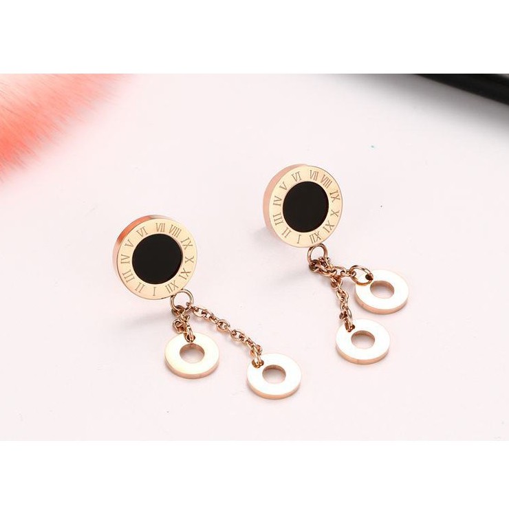 Anting Titanium Rose Gold Asli Wanita Fashion Anti Karat Murah AA038 motif pesta elegant mewah