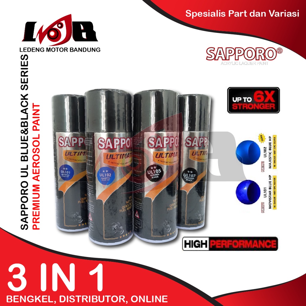 SAPPORO ULTIMATE UL Blue &amp; Black Series Cat Semprot Aerosol Paint Variasi