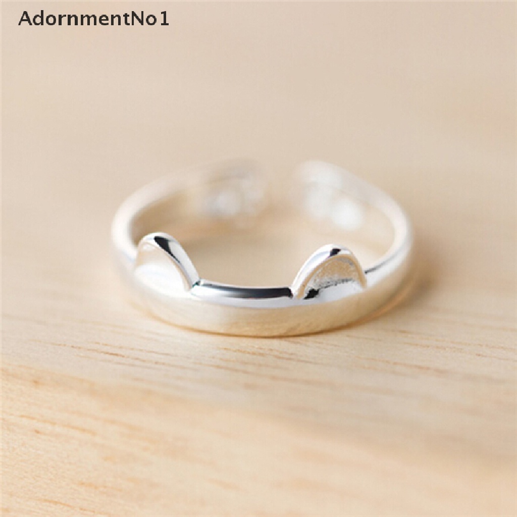 (AdornmentNo1) 1pc Cincin Bentuk Telinga Kucing Lapis Silver Untuk Wanita